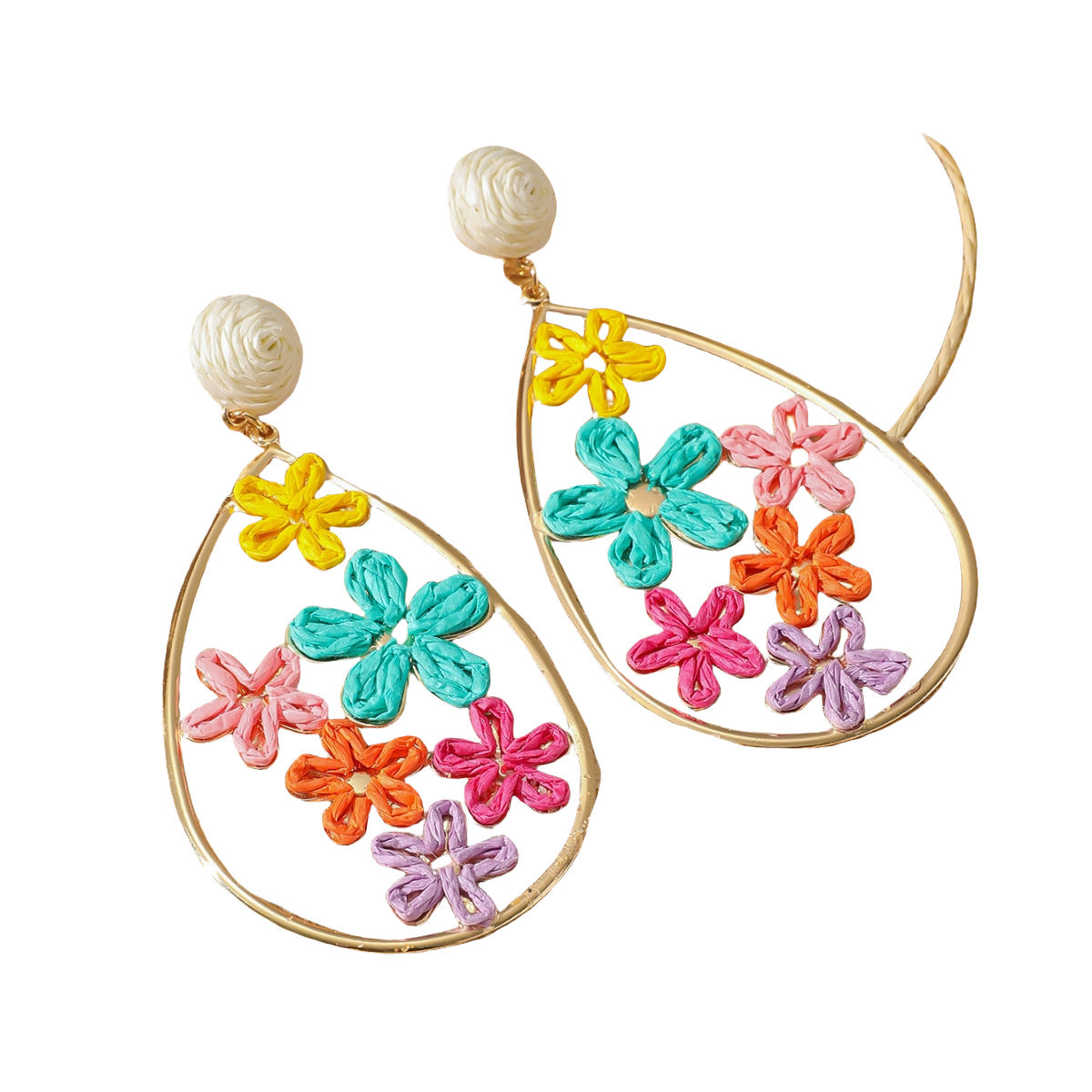 Personalized Creative Metal Hollow Flower Hand-woven Drop Shape Earrings