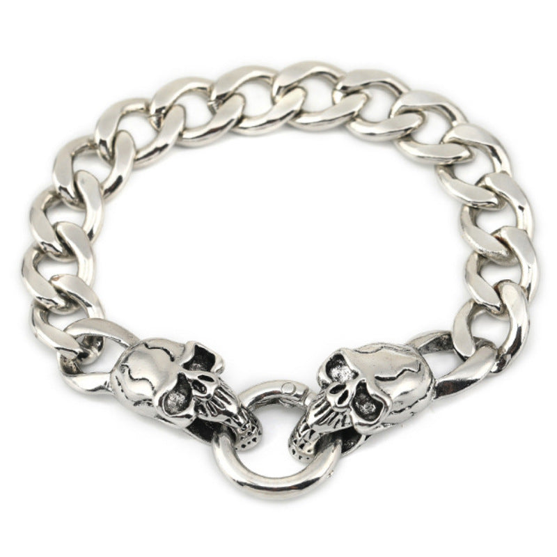 Men's Skull Punk Retro Street Hipster Glossy Release Buckle Bracelet