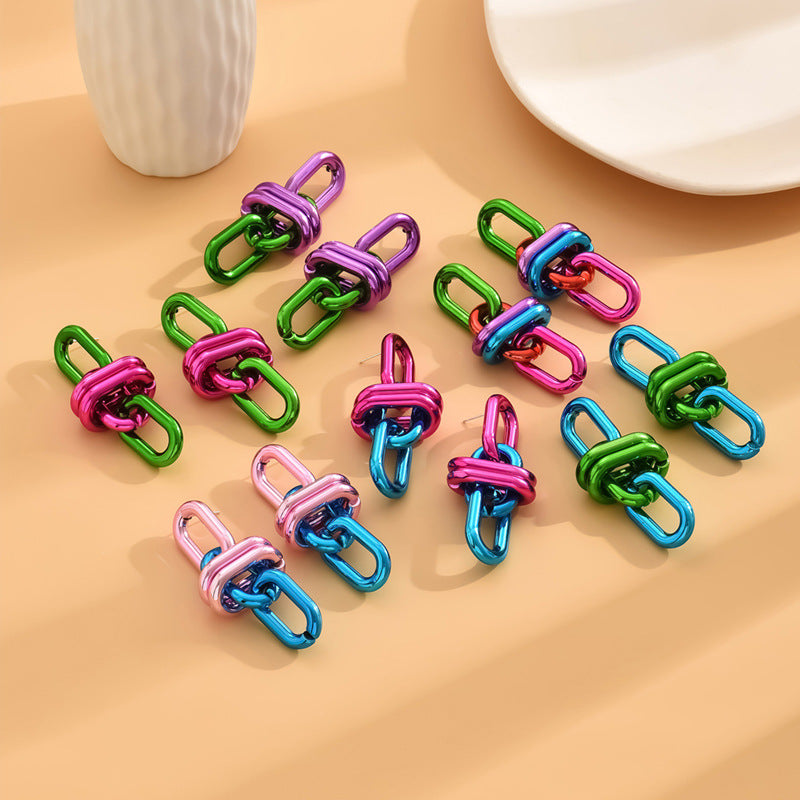 Women's Geometric Light Luxury Chain Color Contrast Patchwork Electroplated Earrings