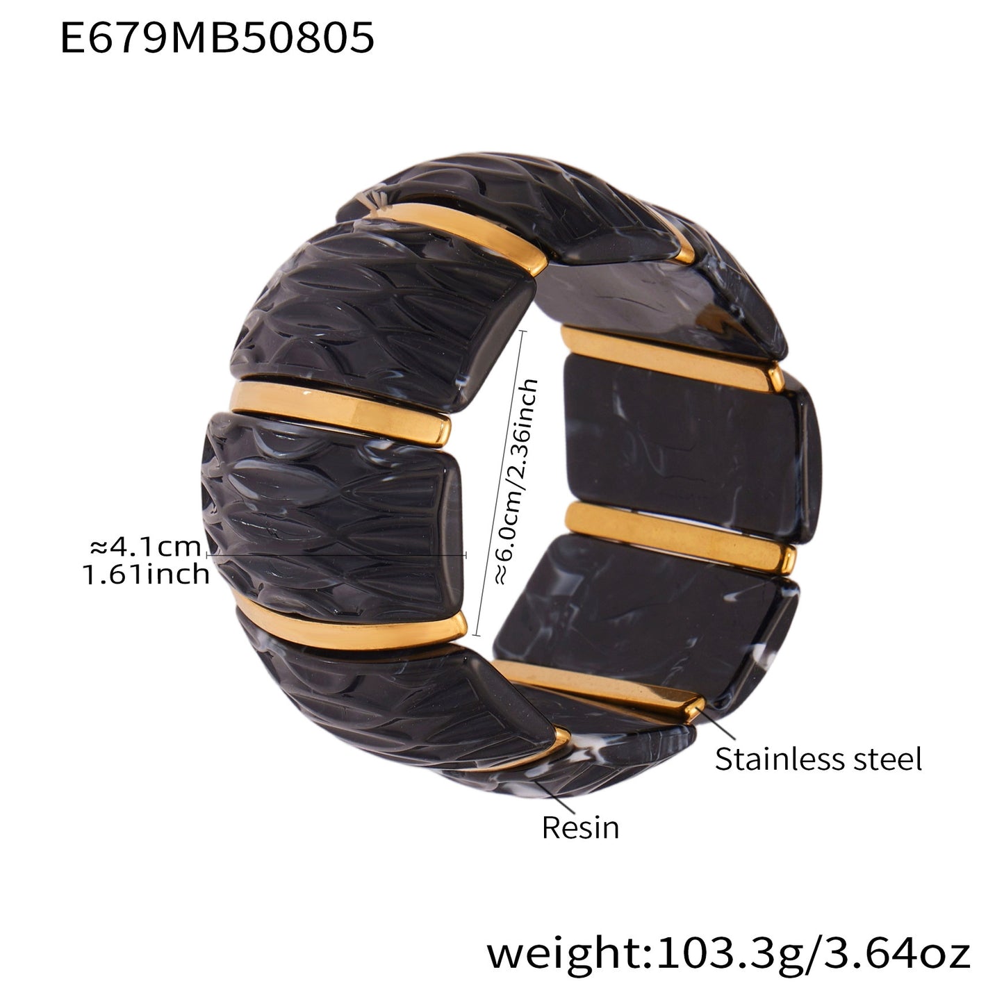 Color Matching Resin Wide Surface Elastic High Texture Fashion Stainless Bracelet