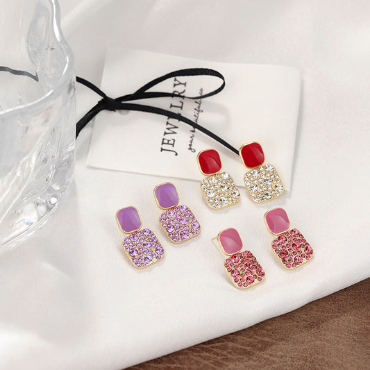 Rhinestone Painting Oil Advanced Sense Temperament Earrings