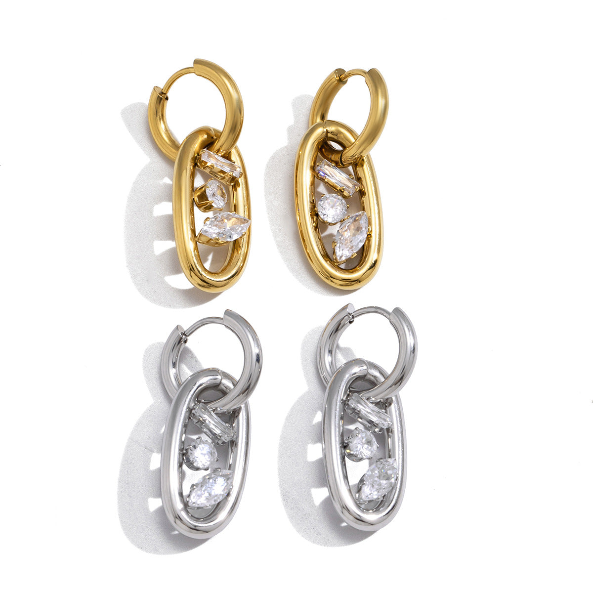 Golden Stainless Steel Zircon Light Luxury High-grade Earrings