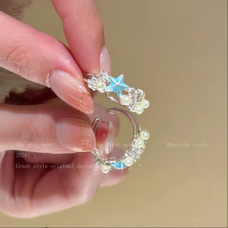 Milk Shell Blue Starfish Open For Ring