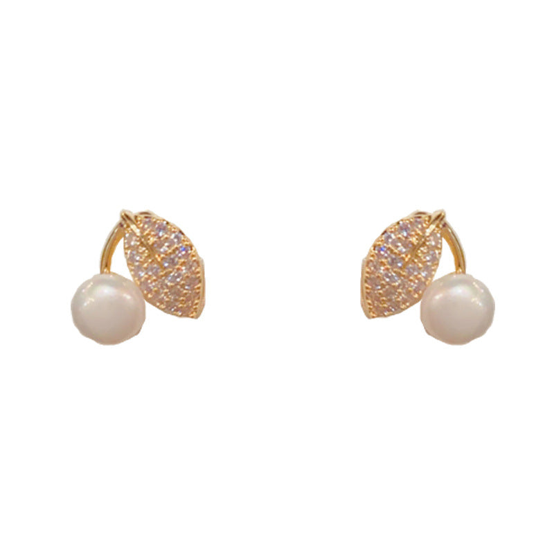 Women's Fashion Small Diamond Leaf Pearl For Niche Temperament Minimalist Earrings