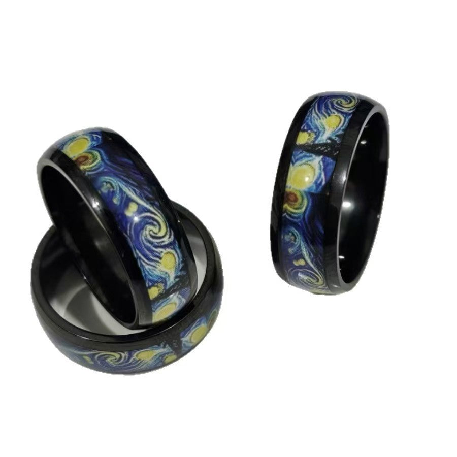 Van Gogh Starry Night Stainless Steel Luxury Elegant Stylish Ring