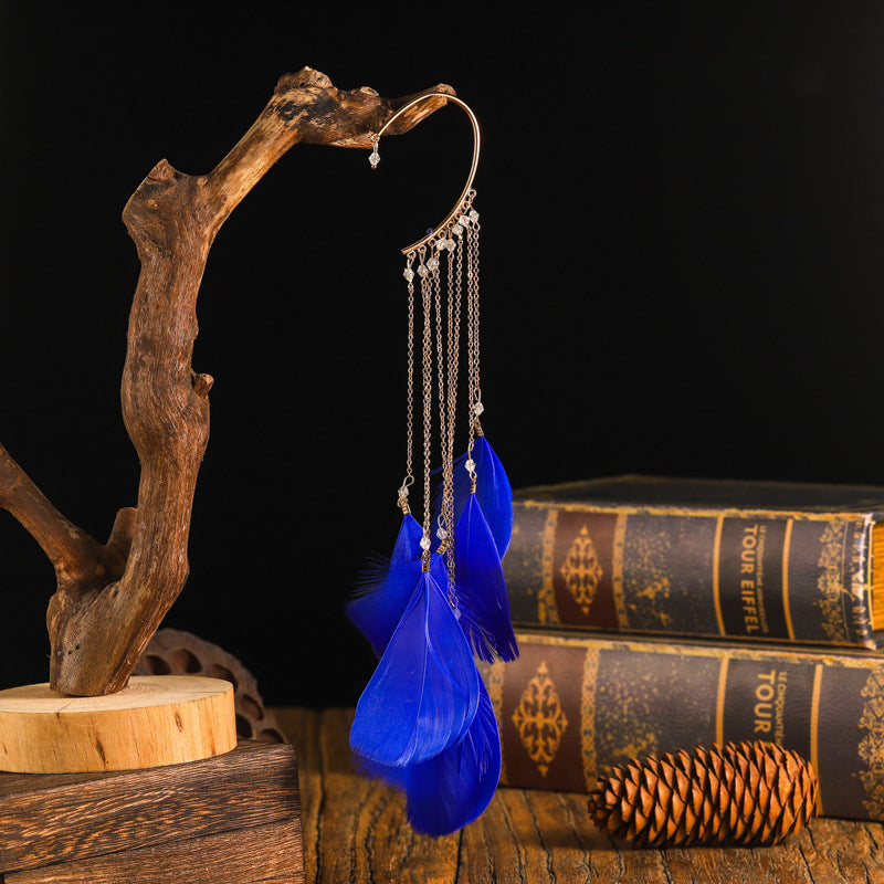 Women's Fairy Exaggerated Bohemian Feather Tassel Long Earrings