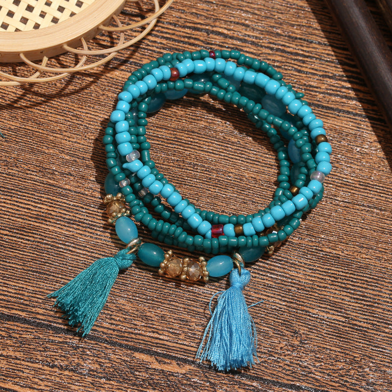 Bohemian Ethnic Style Beaded Set Tassel Bracelets