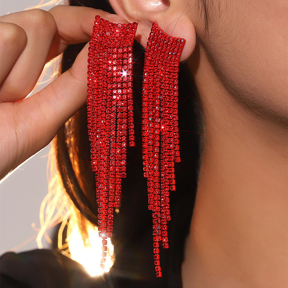 Women's Super Flash Rhinestone Long Fringe High-grade Earrings