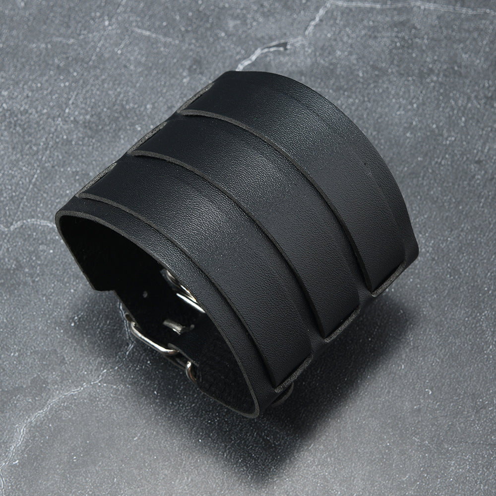 Men's Exaggerated Punk Leather Width Real Bracelet