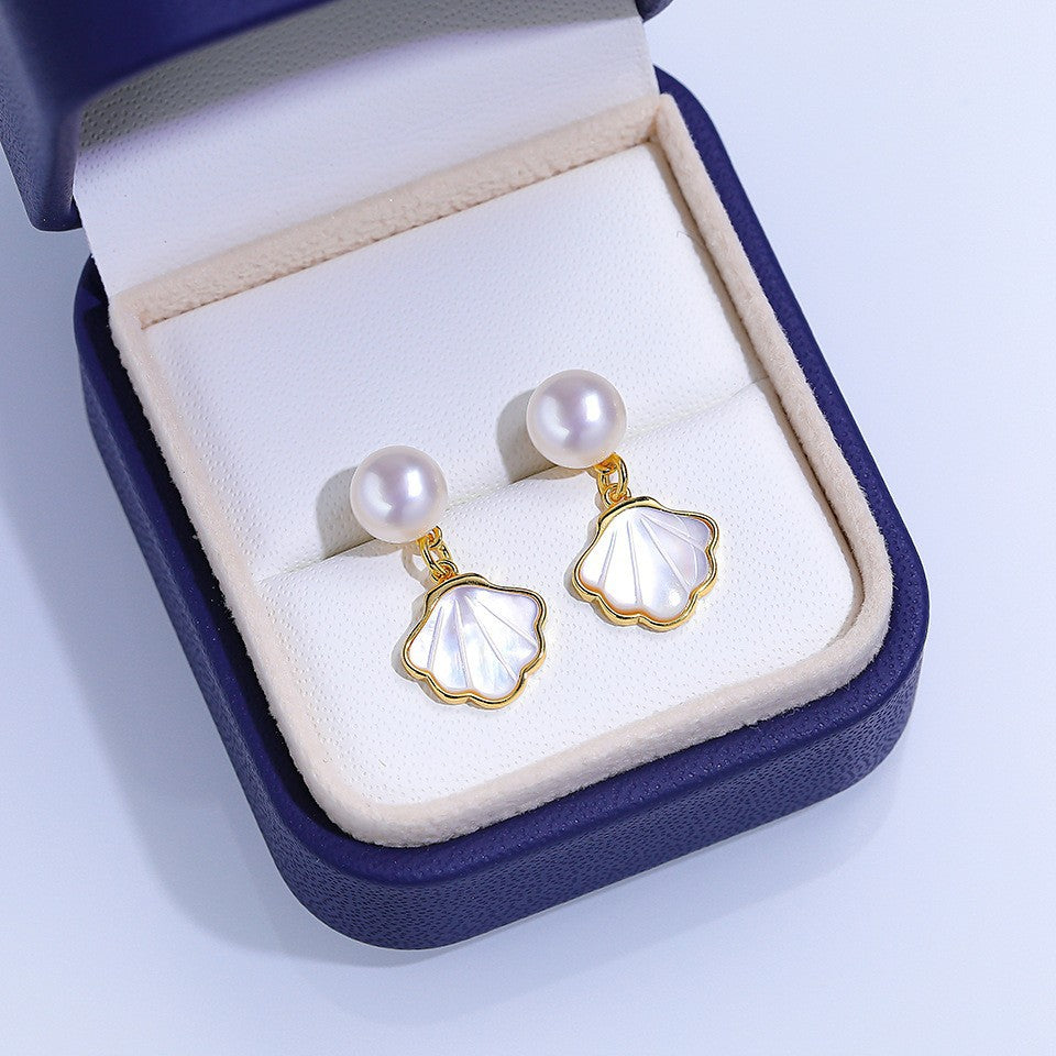 Freshwater Pearl Ear Sier Needle Light Luxury High-grade Fritillary Earrings