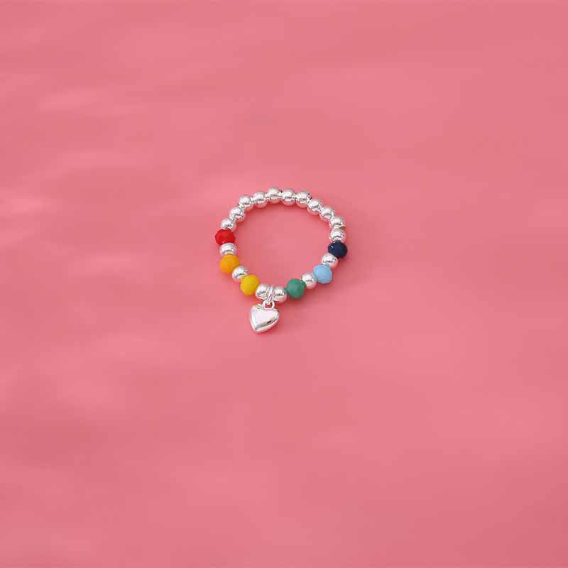 Colorful Beaded Female Rainbow Smiley Face Love Heart Simplicity Index Ring