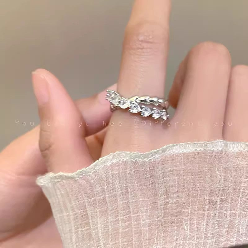 Light Luxury Cross Rhinestone Heart-shaped Open Female Design Fashionable Index Ring