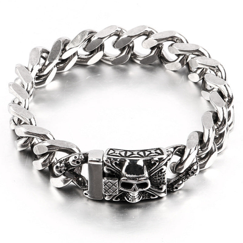 Men's Skull Punk Retro Street Hipster Glossy Release Buckle Bracelet