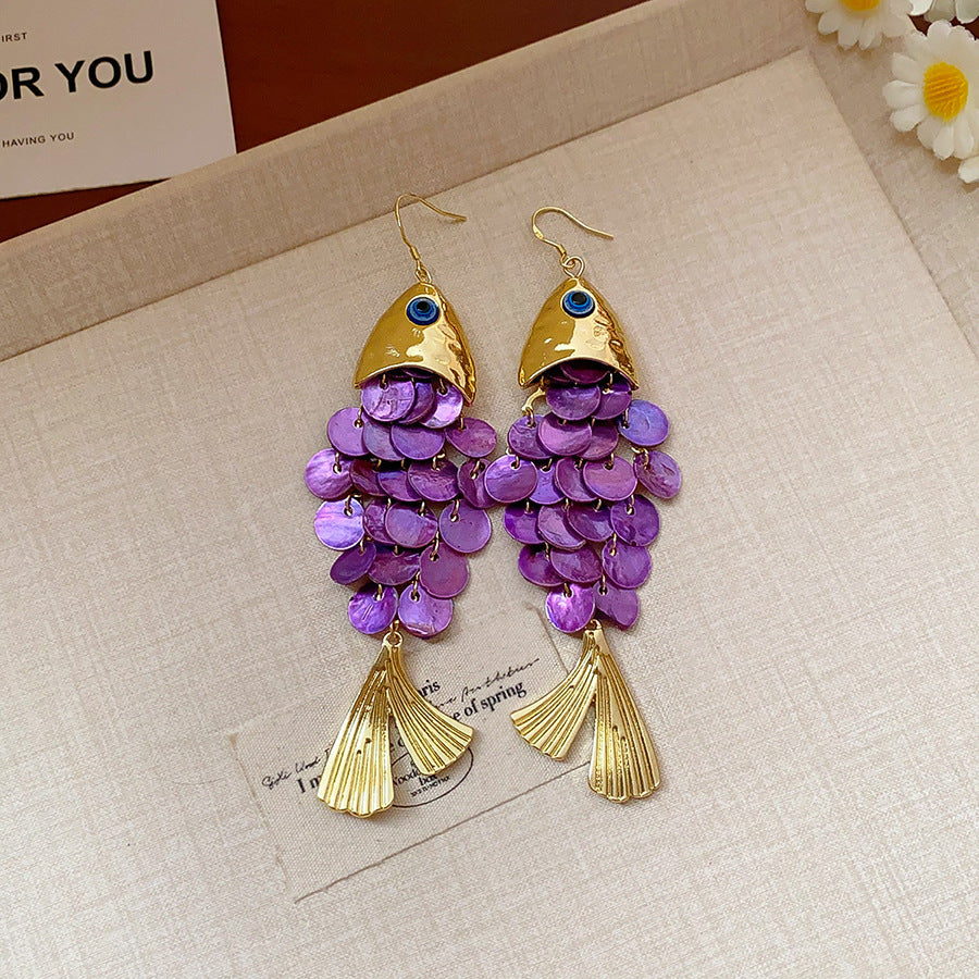 Women's Fish-shaped Shell Tassel Ear Hook Seaside Earrings