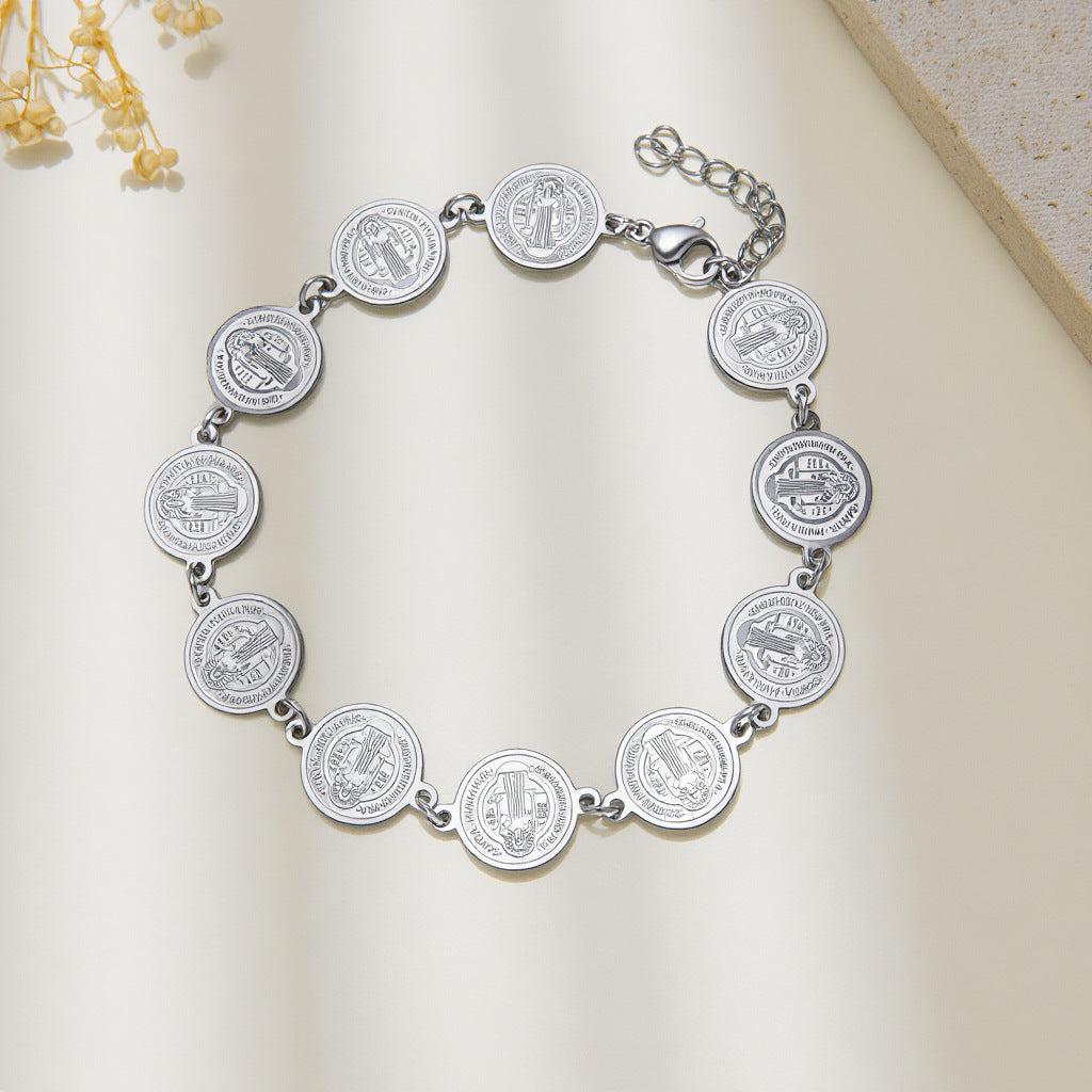 Circle Steel Ball Gold Coin Priest Stainless Titanium Niche Bracelet