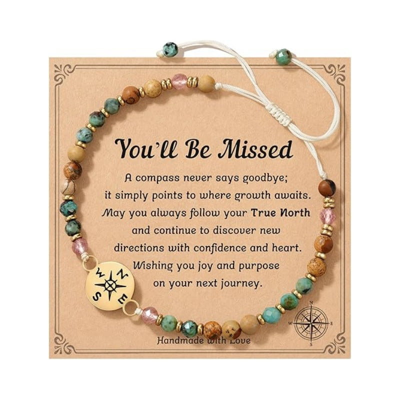 Women's Natural Stone Golden Cross Adjustable Band Bracelets