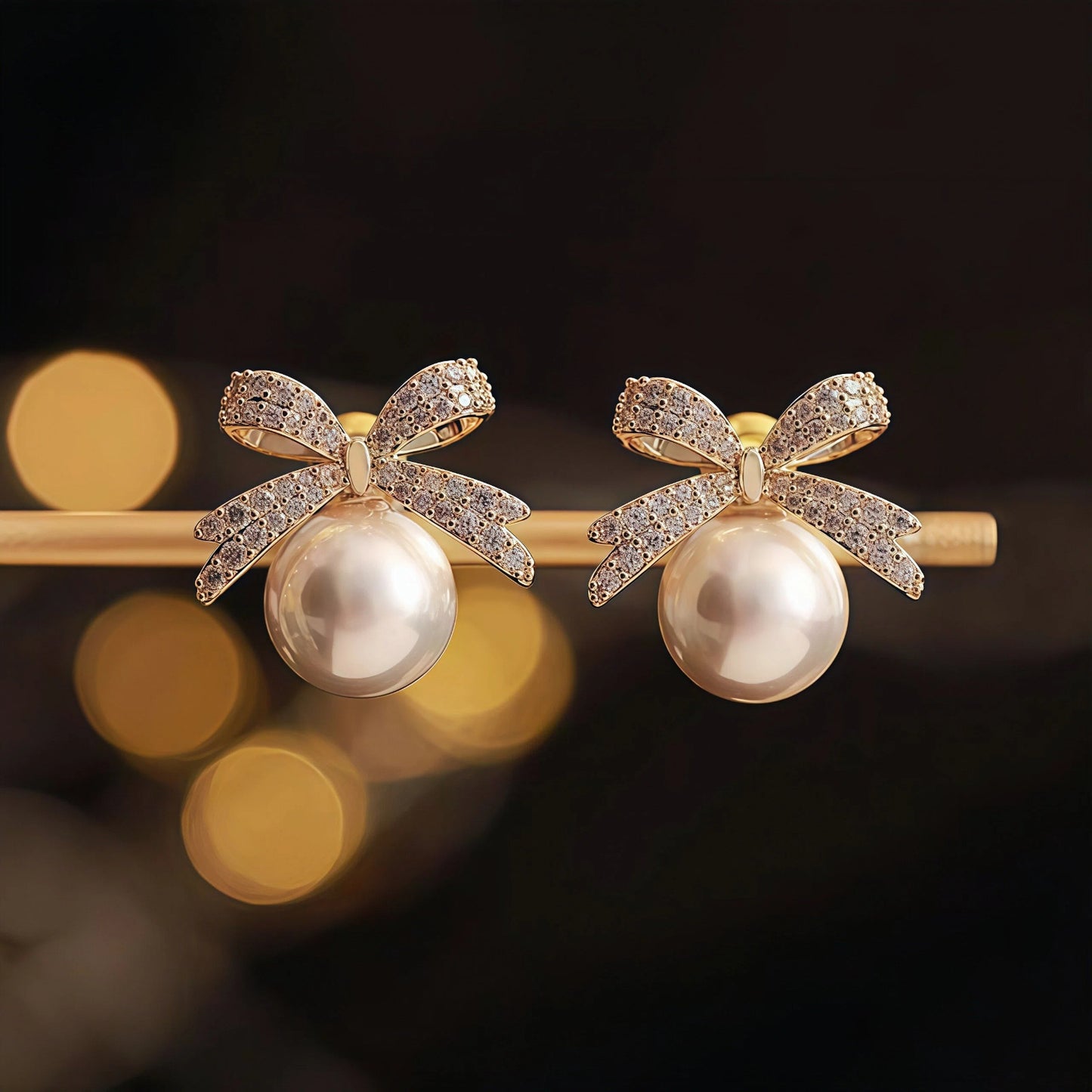 Women's Sterling Sier Needle Bowknot Pearl Light Earrings