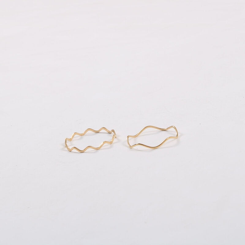 Fine Light Plate Wave Titanium Steel Electroplated Gold Slim Stacked Rings