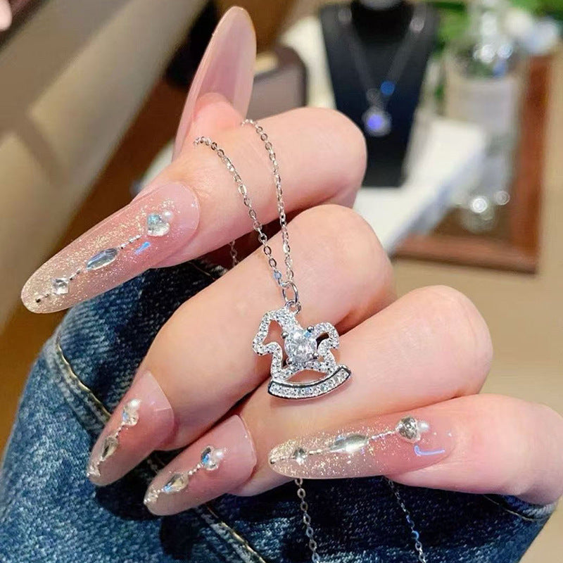 Super Flash Small Wooden Horse Female Affordable Luxury Necklace