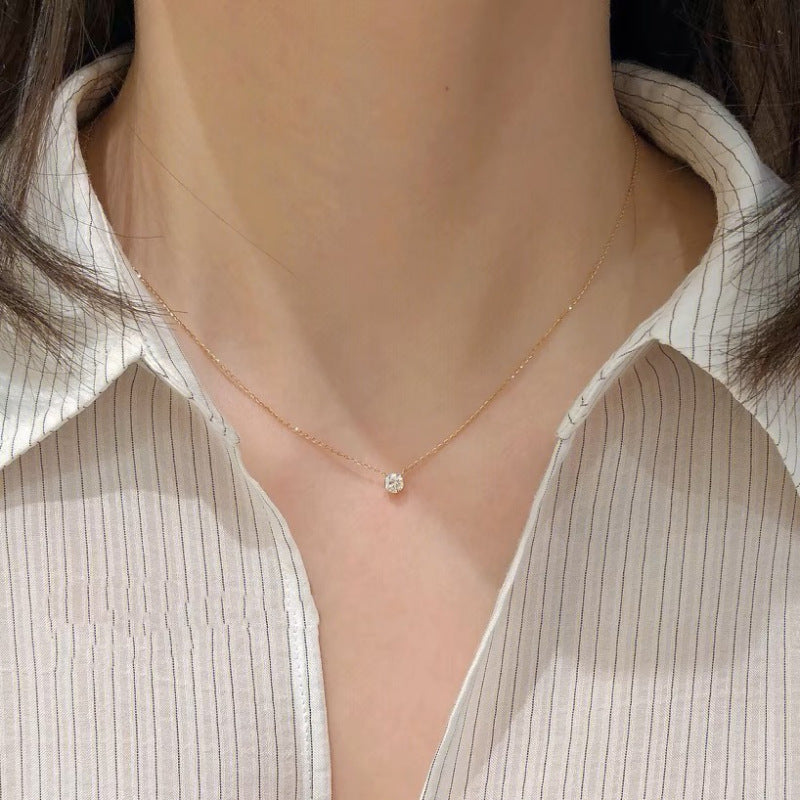 Women's Sterling Sier Gold-plated Minority Single Diamond Clavicle Chain Light Luxury Pendants