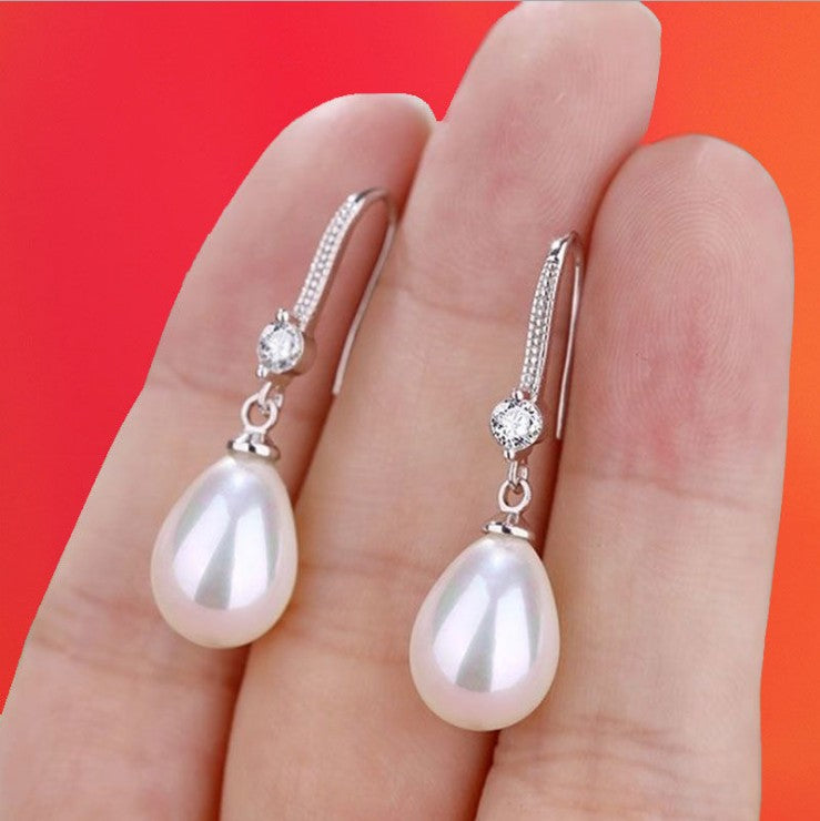 Women's Oval Pearl For Long Water Drop Stud Earrings