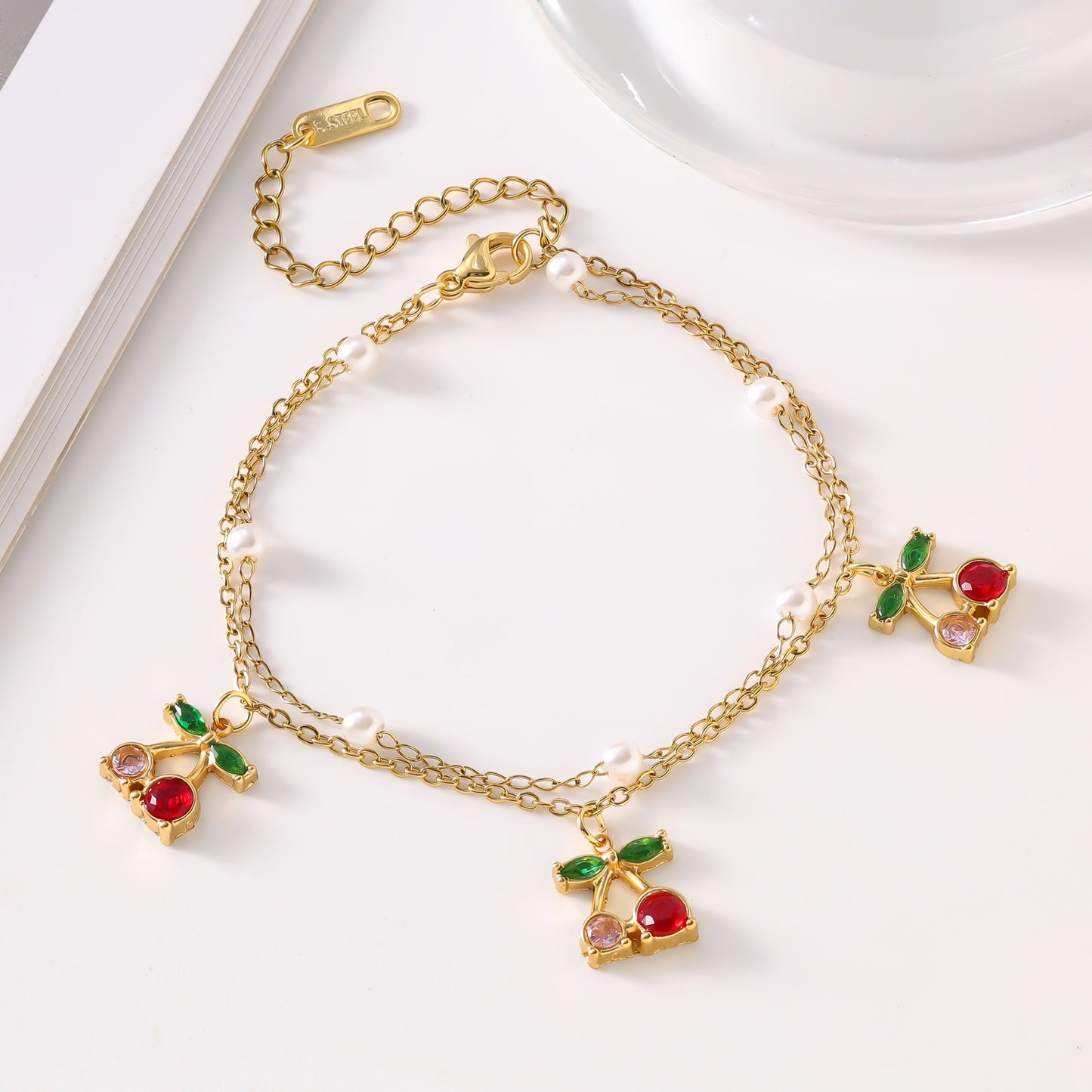 Steel Cherry Strawberry Crab Dolphin Turtle Fashion Inlaid Bracelets