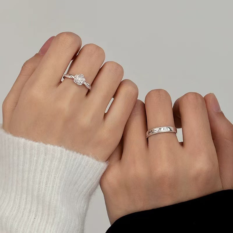 Women's & Men's Sier-plated Rose Prince Couple Light Luxury Ring