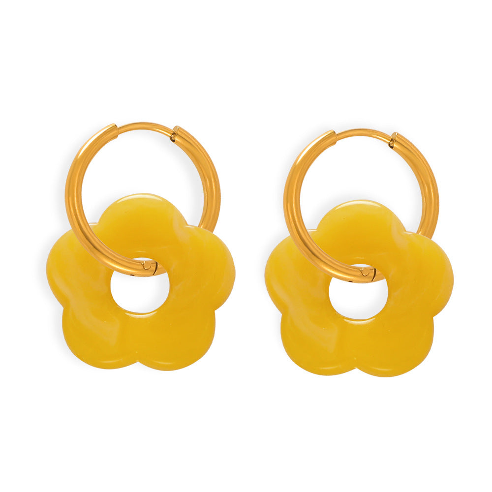 Women's Simple Sweet Fashion Titanium Steel Gold-plated Chain Flower Jewelry Set