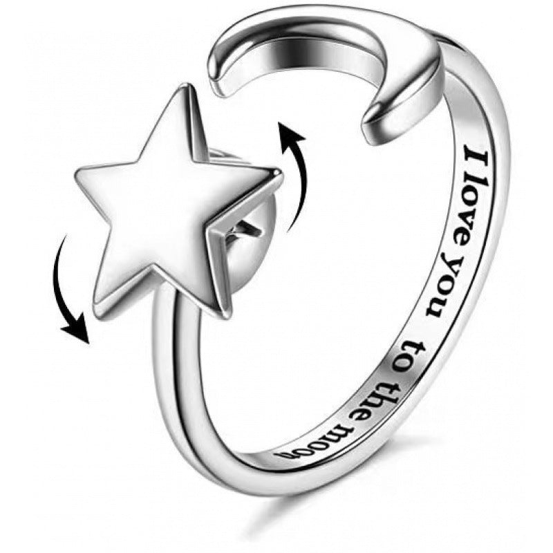 Women's Lettering Adjustable Anxiety Relief Open Decompression Zircon Ring