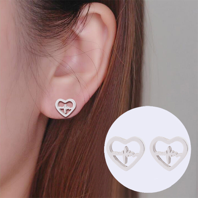 Women's Stainless Steel Geometric Gesture Love Heart Stud Earrings