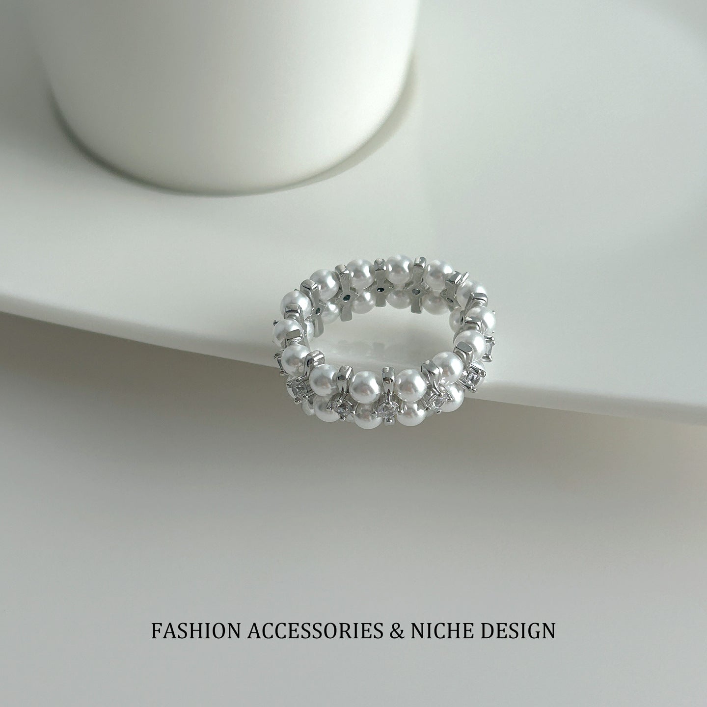 Light Luxury Micro Inlaid Zircon Pearl With Elastic High Sense Rings