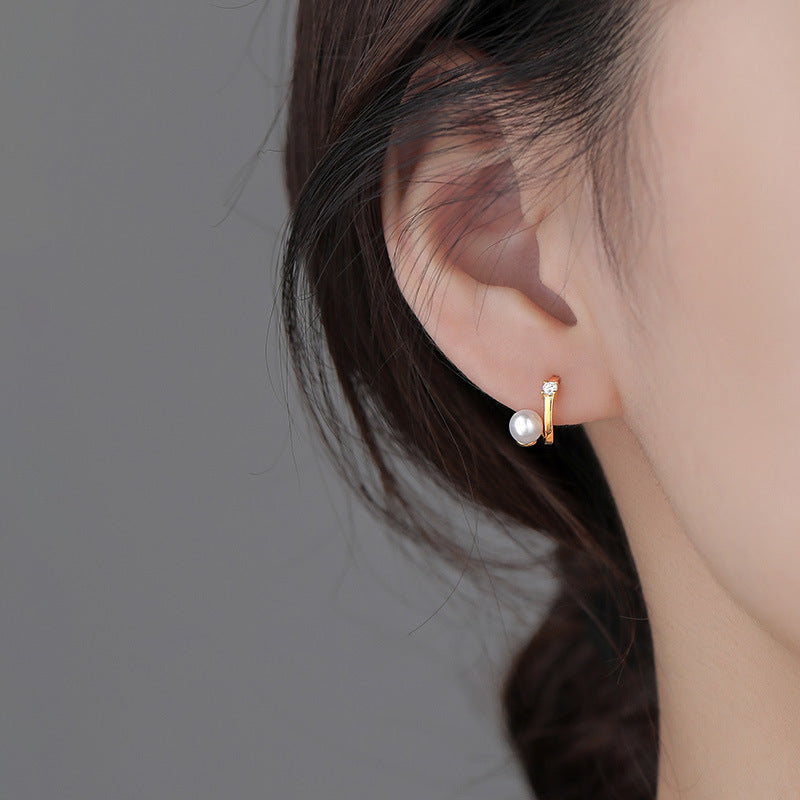 Sier Shell Pearl Ear Niche High-grade Zircon Trendy Earrings