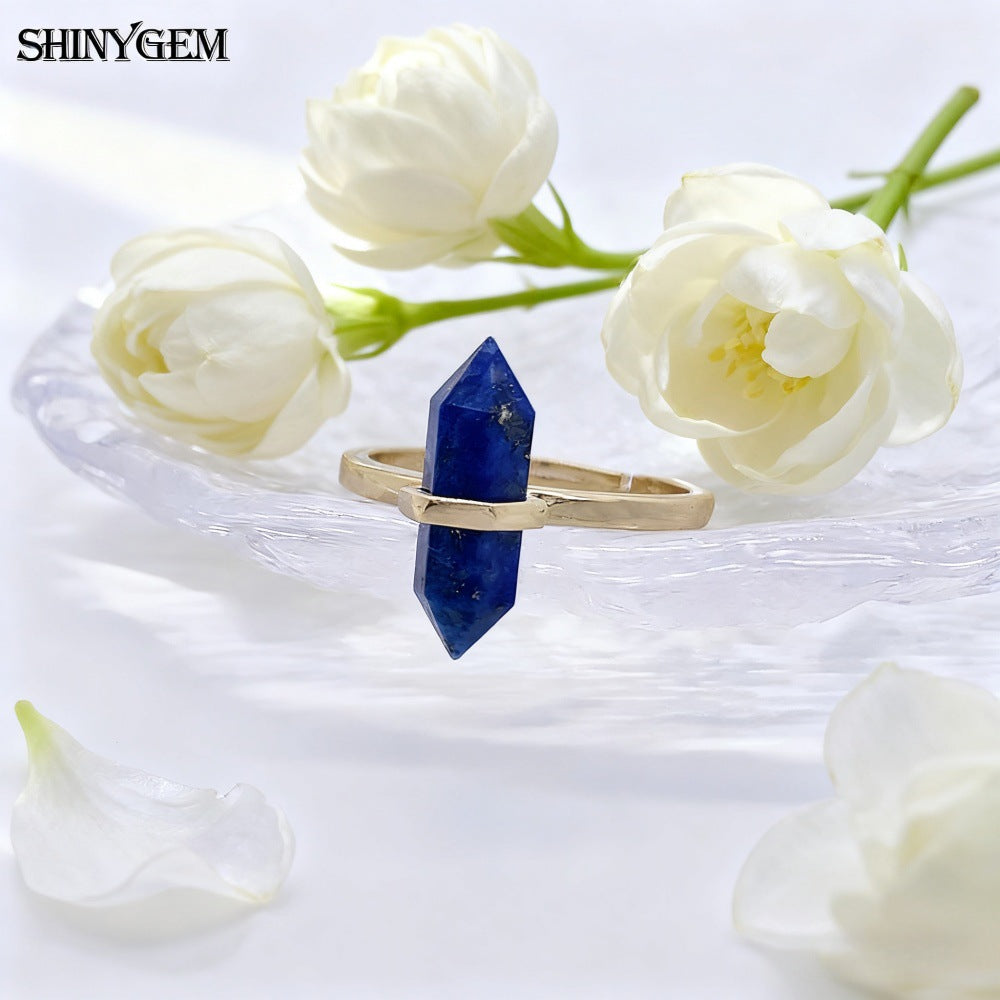 Women's Crystal Column High-grade Double-pointed Hexagonal Prism Ring