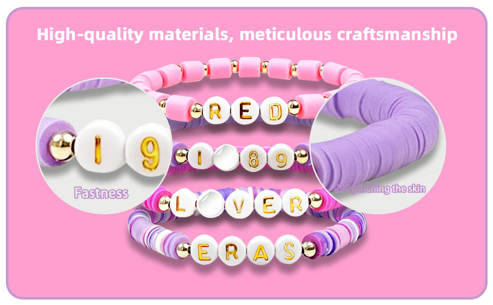 Women's Fan Color Polymer Clay English Name Bracelets