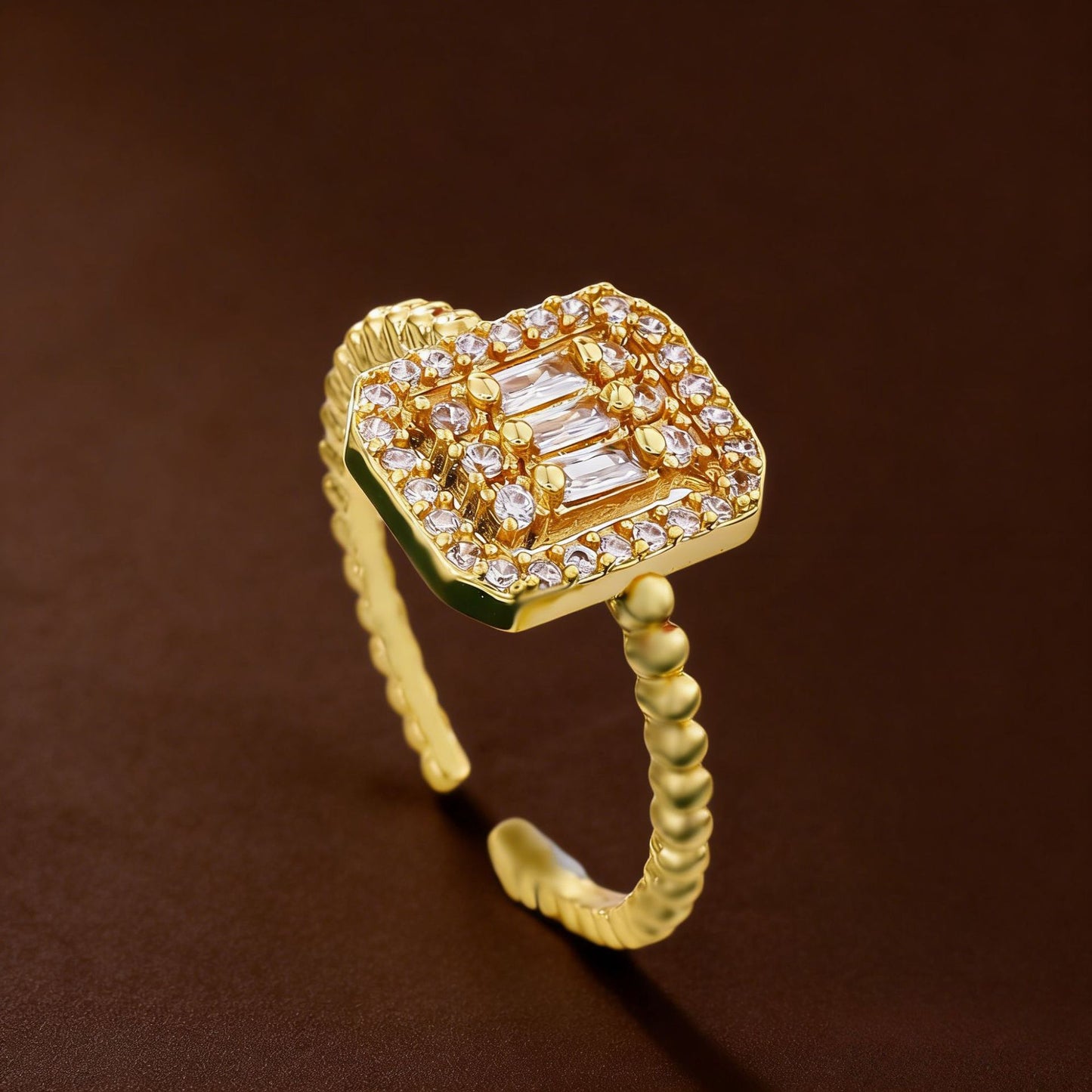 Square Rhinestone Zircon Light Luxury High Sense Ladies Ring