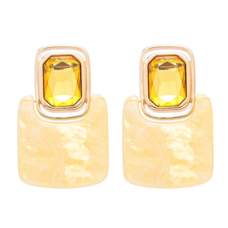 Women's Resin Diamond Square Sier Retro Exaggerated Personalized Earrings