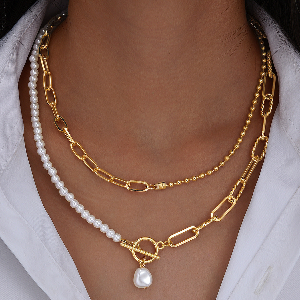 Stitching Simple Female Creative Elegant Round Beads Chain Necklace