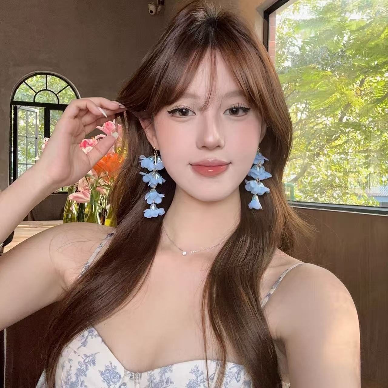 Pink Lily Tassel Unique High-key Eardrop Beautiful Seaside Vacation Earrings
