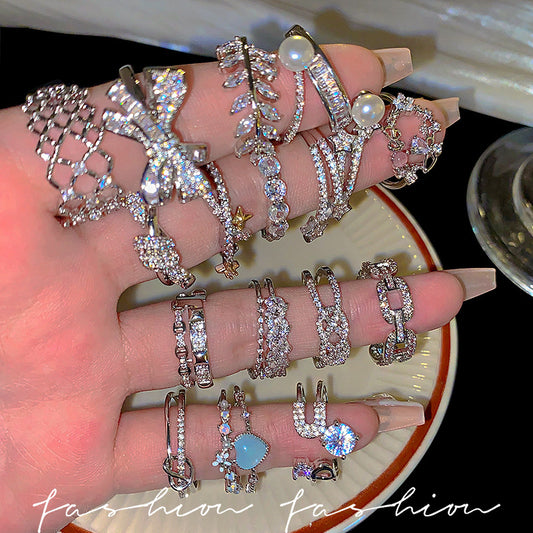 Style Pearl Zircon Butterfly Female Niche High-grade Rings