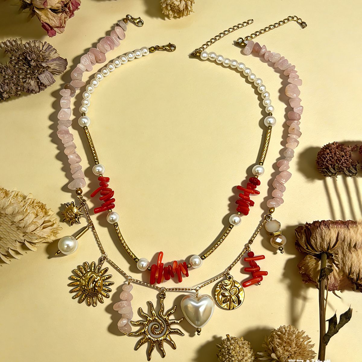 Women's Stone Gravel Vintage Stainless Steel Sun Necklaces