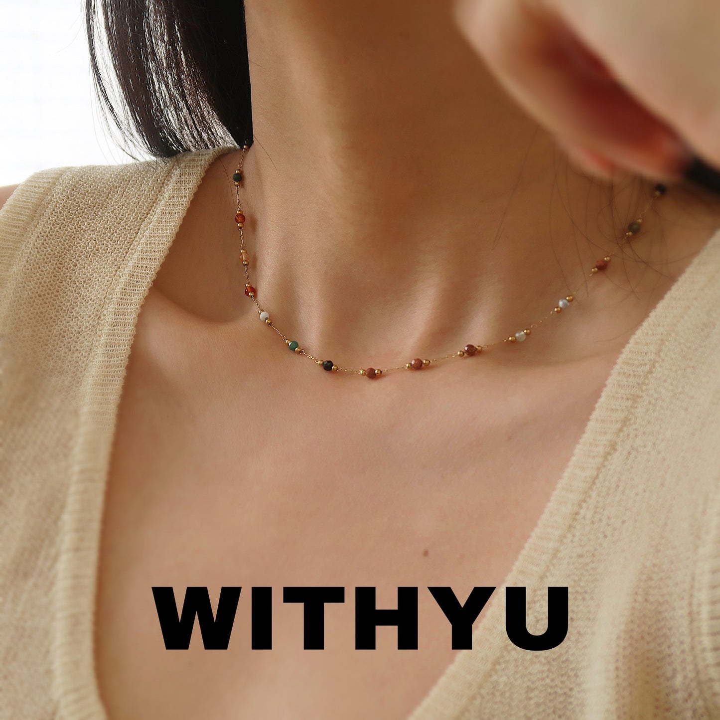 Stone Crystal Gem Titanium Steel Chain Necklaces