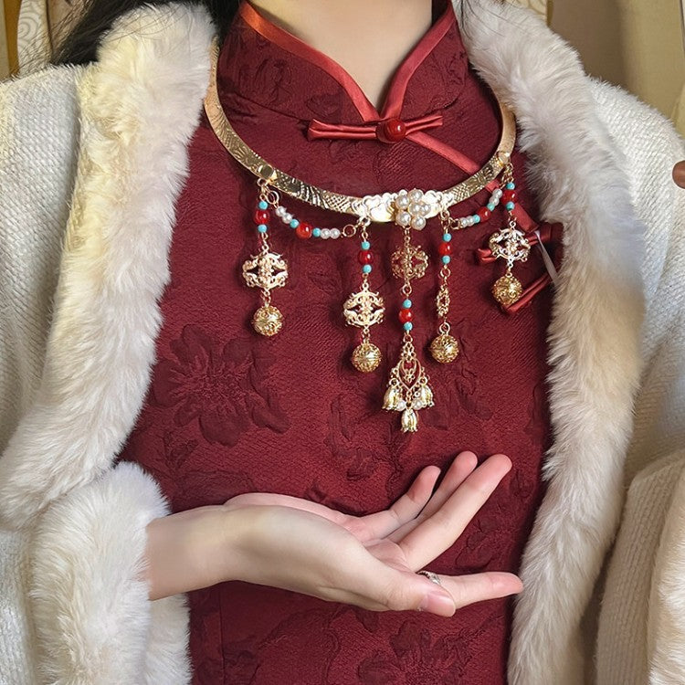Women's Style Safety Lock Chinese Tassel Ming Necklace