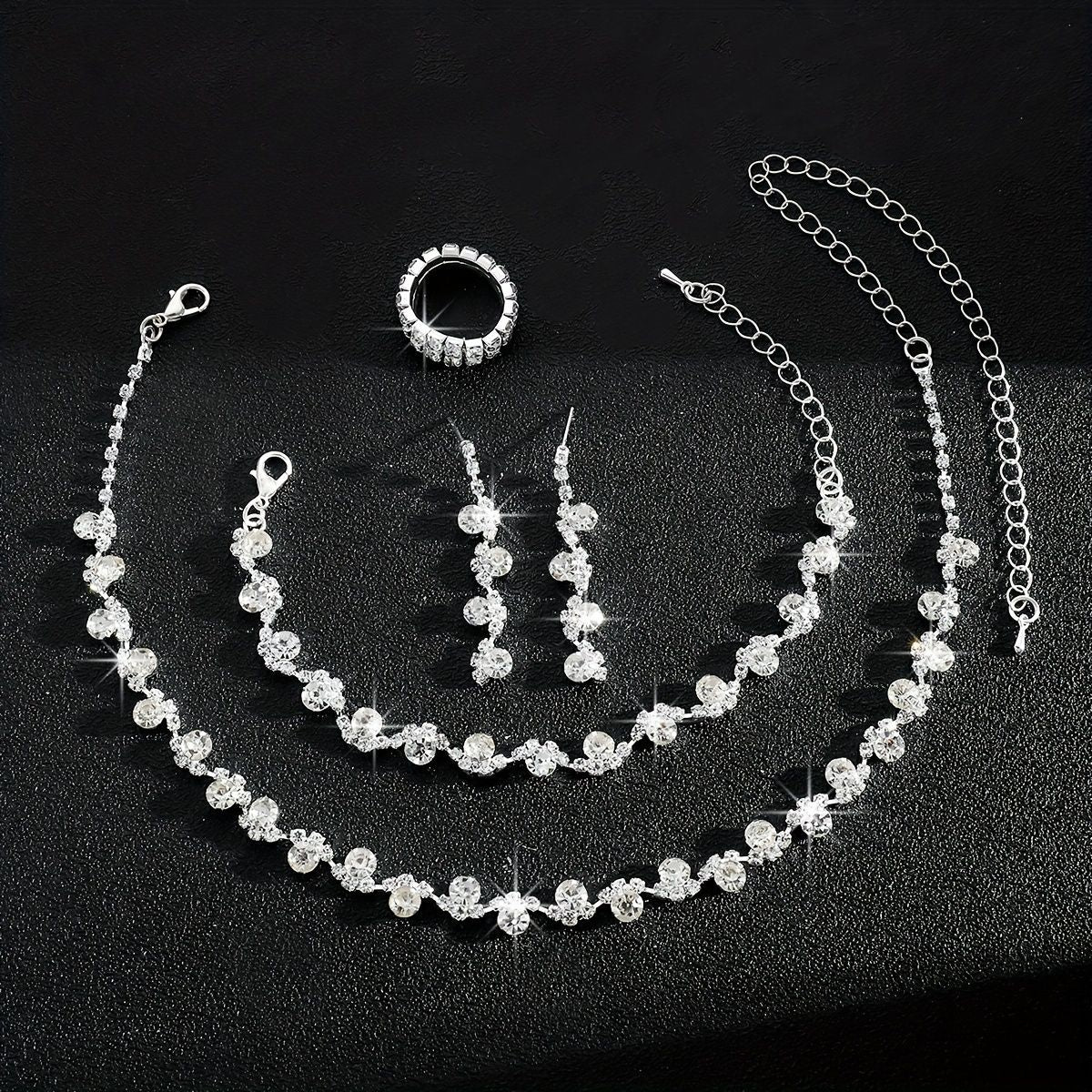 Korean Fashion Bridal Sier Three-piece Suit Necklaces