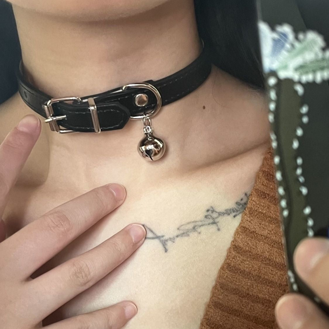 Black Leather Bell Short Niche Puppy Hand Collar