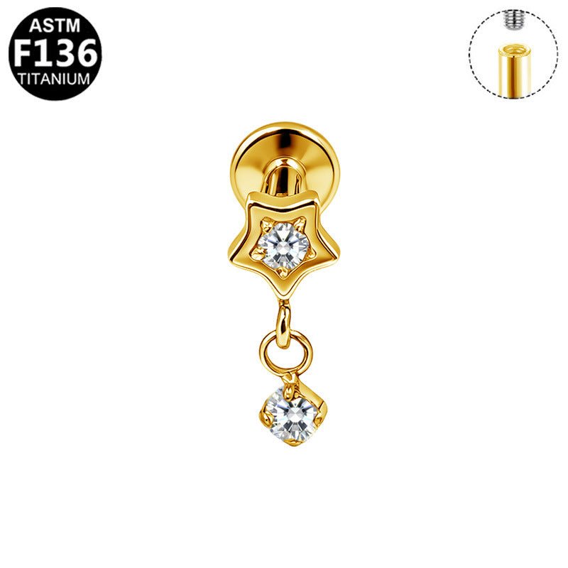 Alloy Internal Thread Piercing Five-star Water Drop Ear Stud Earrings