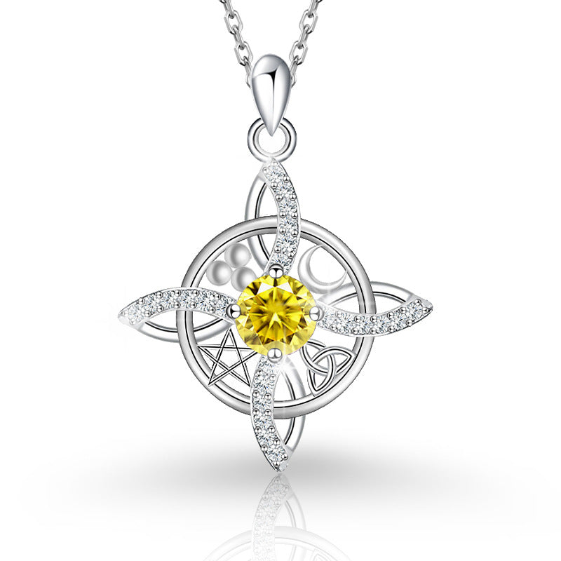 Sier Round Cross Moon Star Simple Fashion Necklace