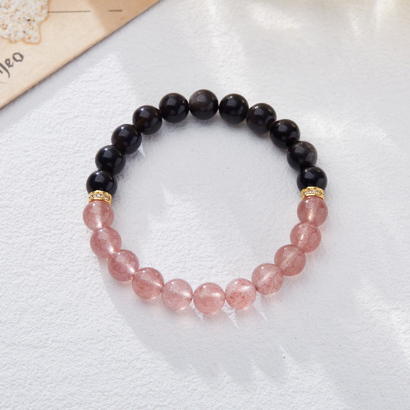 Women's Strawberry Quartz Rich Flower Lucky Pink Crystal Bracelets