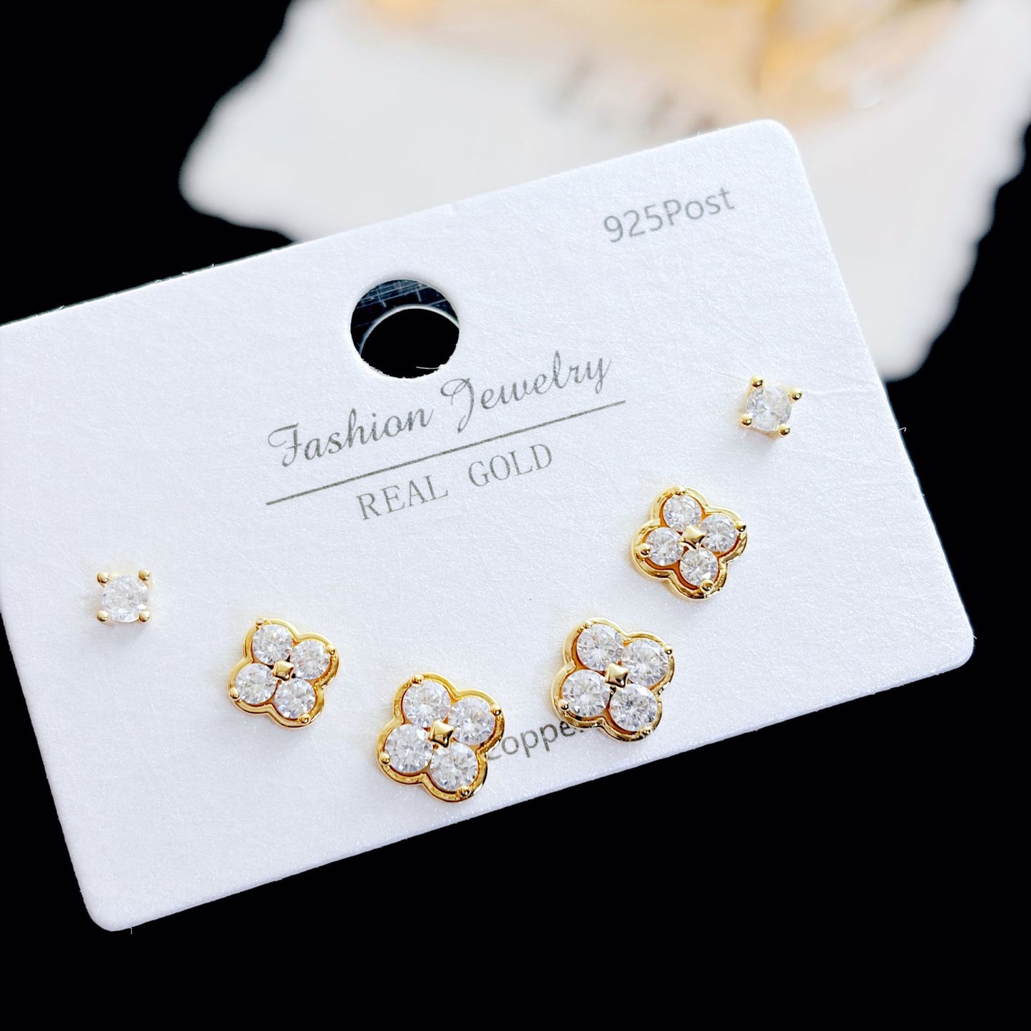 Micro Inlaid Zircon Pearl Commuter Three Pairs Earrings