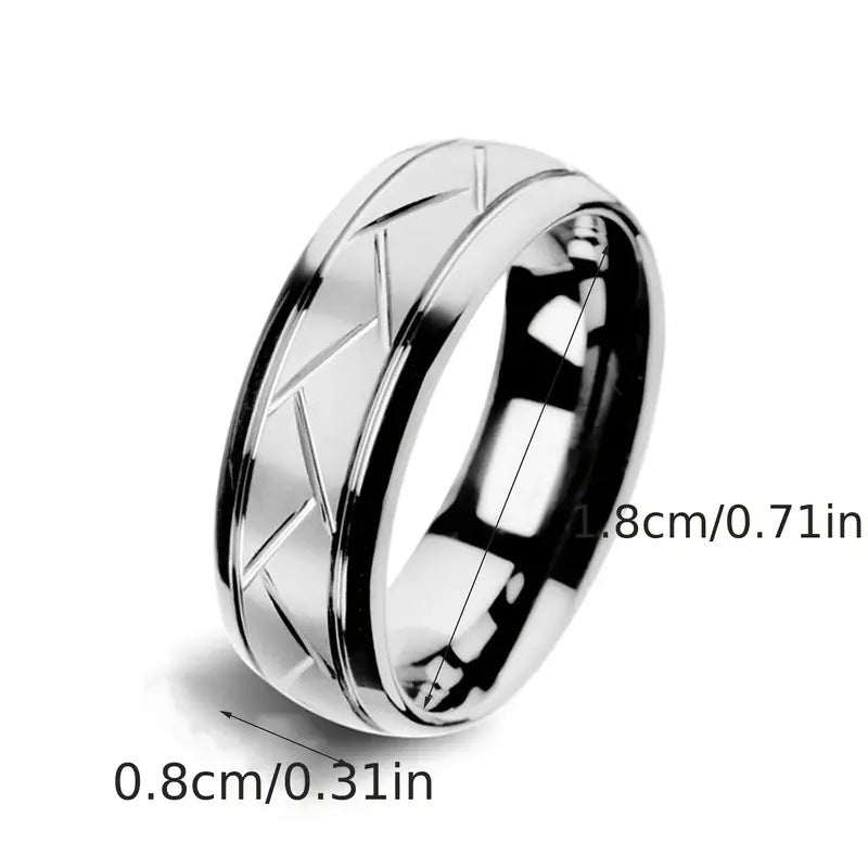 Men's Titanium Steel Brushed Diagonal Curved Pure Rings