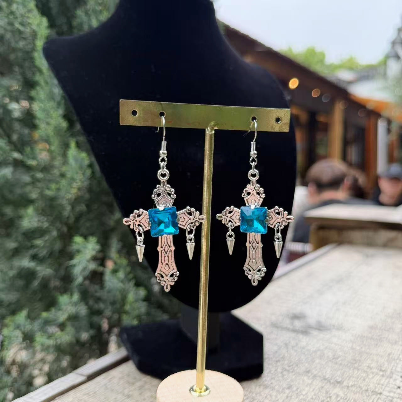 Comfortable Versatile Sier Cross Gothic Sapphire Earrings